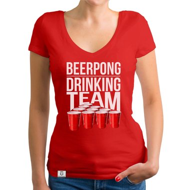 Damen T-Shirt V-Ausschnitt - Beerpong Drinking Team