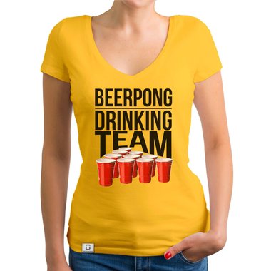 Damen T-Shirt V-Ausschnitt - Beerpong Drinking Team dunkelgrau-weiss XS