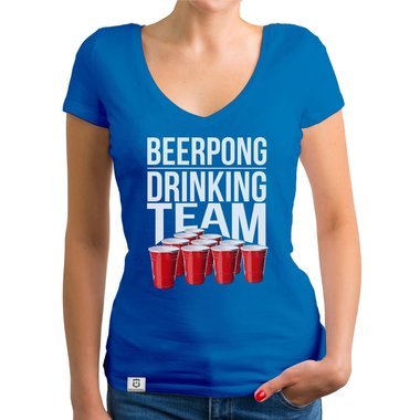 Damen T-Shirt V-Ausschnitt - Beerpong Drinking Team dunkelgrau-weiss XS
