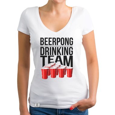 Damen T-Shirt V-Ausschnitt - Beerpong Drinking Team weiss-schwarz XXL
