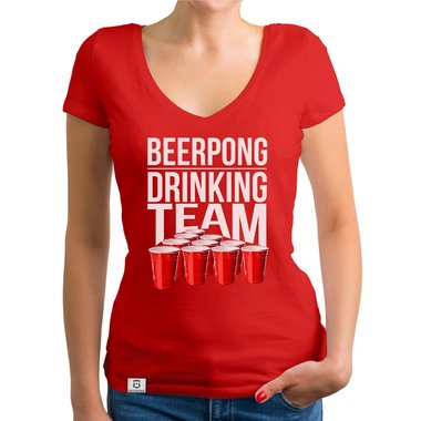 Damen T-Shirt V-Ausschnitt - Beerpong Drinking Team weiss-schwarz XXL