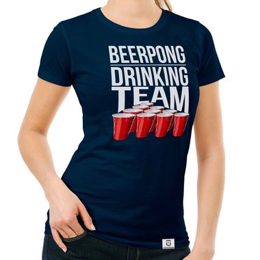Damen T-Shirt - Beerpong Drinking Team dunkelblau-weiss S