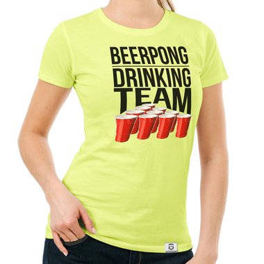 Damen T-Shirt - Beerpong Drinking Team dunkelblau-weiss S