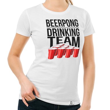 Damen T-Shirt - Beerpong Drinking Team dunkelblau-weiss S