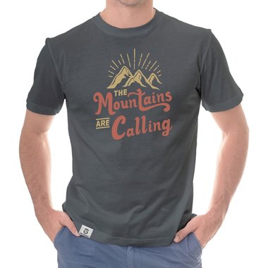 Herren T-Shirt - Mountains are calling weiss-hellbraun 5XL