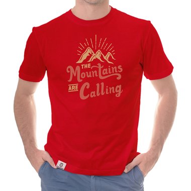 Herren T-Shirt - Mountains are calling weiss-hellbraun 5XL
