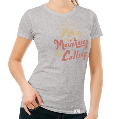 Damen T-Shirt - Mountains are calling dunkelblau-hellbraun S