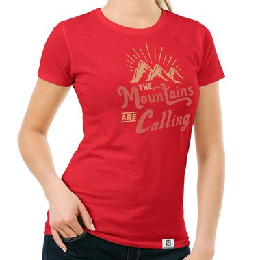 Damen T-Shirt - Mountains are calling dunkelblau-hellbraun S