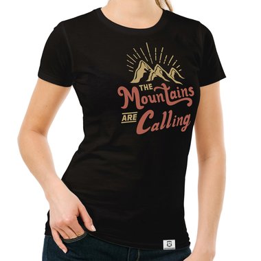 Damen T-Shirt - Mountains are calling dunkelblau-hellbraun S