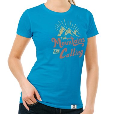 Damen T-Shirt - Mountains are calling dunkelblau-hellbraun S