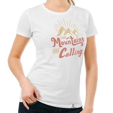 Damen T-Shirt - Mountains are calling dunkelblau-hellbraun S