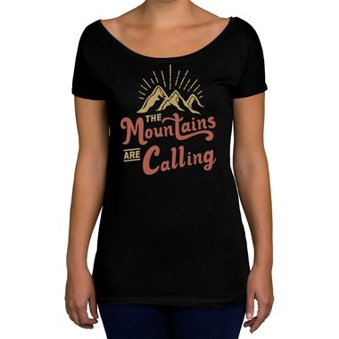Damen T-Shirt U-Boot-Ausschnitt - Mountains are calling weiss-hellbraun XL