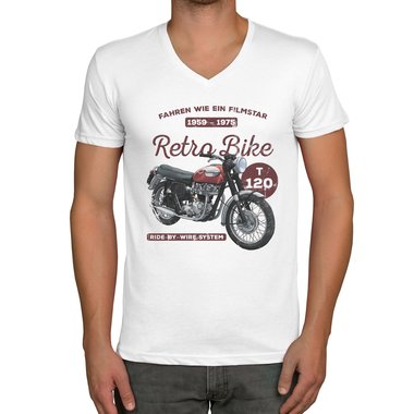 Herren T-Shirt - V-Ausschnitt - Retro Bike weiss-dunkelrot XXXL