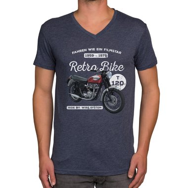 Herren T-Shirt - V-Ausschnitt - Retro Bike weiss-dunkelrot XXXL