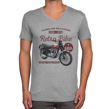 Herren T-Shirt - V-Ausschnitt - Retro Bike weiss-dunkelrot XXXL