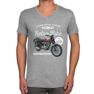 Herren T-Shirt - V-Ausschnitt - Retro Bike weiss-dunkelrot XXXL