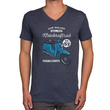 Herren T-Shirt - V-Ausschnitt - DDR-Roller weiss-dunkelblau XXXL