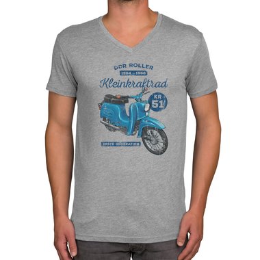 Herren T-Shirt - V-Ausschnitt - DDR-Roller weiss-dunkelblau XXXL