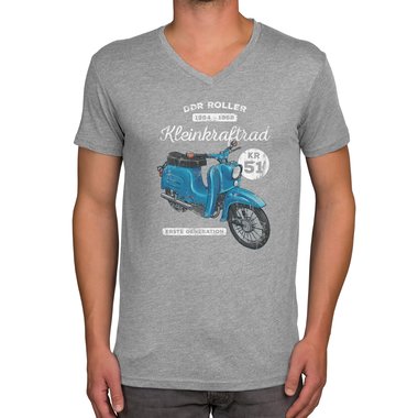 Herren T-Shirt - V-Ausschnitt - DDR-Roller weiss-dunkelblau XXXL