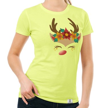 Damen T-Shirt - Happy Rentier dunkelblau-braun S