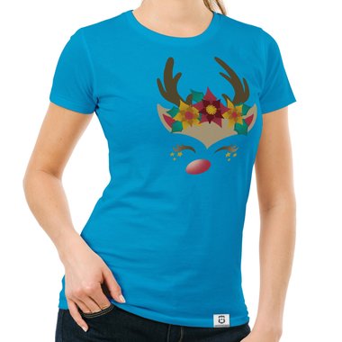 Damen T-Shirt - Happy Rentier dunkelblau-braun S