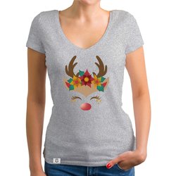 Damen T-Shirt V-Ausschnitt - Happy Rentier