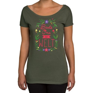 Damen T-Shirt U-Boot-Ausschnitt - Beste Oma der Welt oliv-rot XS