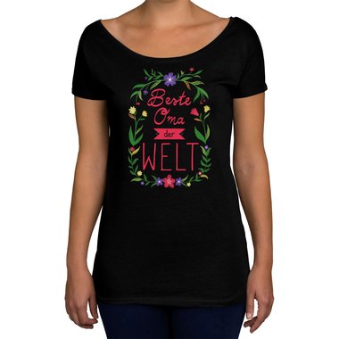Damen T-Shirt U-Boot-Ausschnitt - Beste Oma der Welt oliv-rot XS