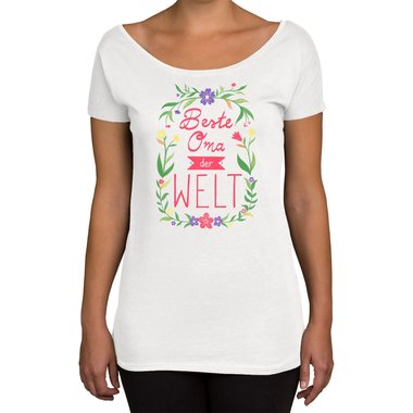 Damen T-Shirt U-Boot-Ausschnitt - Beste Oma der Welt oliv-rot XS