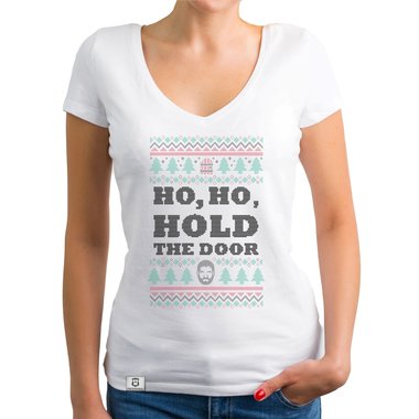 Damen T-Shirt V-Ausschnitt - Ho, Ho, Hold the Door