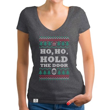 Damen T-Shirt V-Ausschnitt - Ho, Ho, Hold the Door