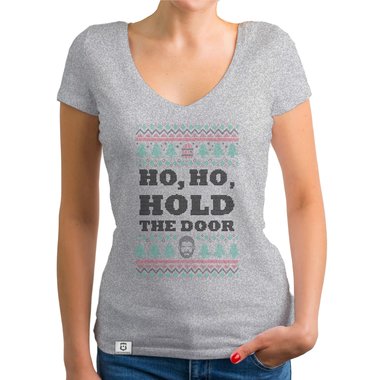 Damen T-Shirt V-Ausschnitt - Ho, Ho, Hold the Door
