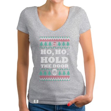 Damen T-Shirt V-Ausschnitt - Ho, Ho, Hold the Door