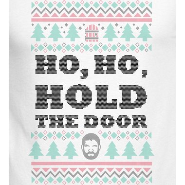 Herren T-Shirt - V-Ausschnitt - Ho, Ho, Hold the Door dunkelblau-weiss S