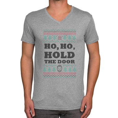Herren T-Shirt - V-Ausschnitt - Ho, Ho, Hold the Door dunkelblau-weiss S