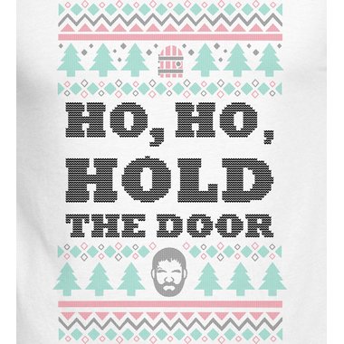 Herren T-Shirt - V-Ausschnitt - Ho, Ho, Hold the Door weiss-schwarz XXXL