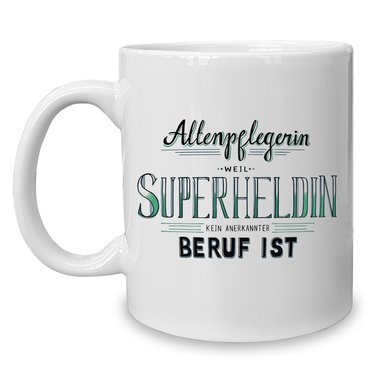 Kaffeebecher - Tasse - Altenpflegerin - Superheldin weiss-schwarz