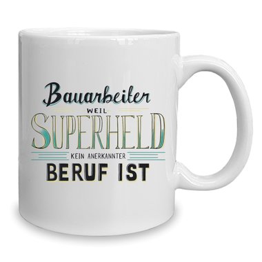 Kaffeebecher - Tasse - Bauarbeiter - Superheld weiss-grn