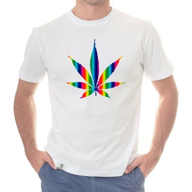 Herren T-Shirt - Hanfblatt weiss-regenbogen 5XL