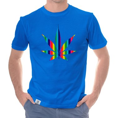 Herren T-Shirt - Hanfblatt weiss-regenbogen 5XL