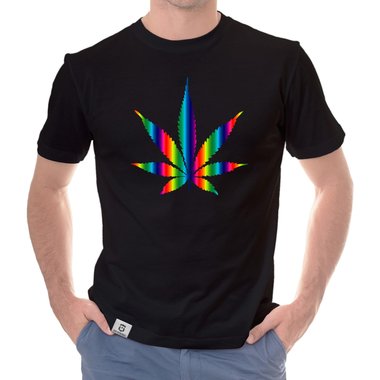 Herren T-Shirt - Hanfblatt weiss-regenbogen 5XL