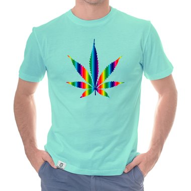Herren T-Shirt - Hanfblatt weiss-regenbogen 5XL