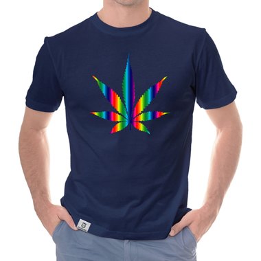 Herren T-Shirt - Hanfblatt weiss-regenbogen 5XL