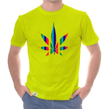 Herren T-Shirt - Hanfblatt weiss-regenbogen 5XL