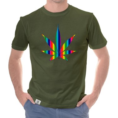 Herren T-Shirt - Hanfblatt weiss-regenbogen 5XL