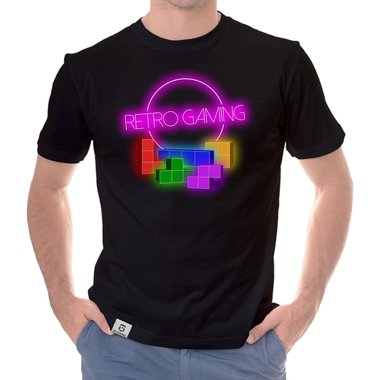 Herren T-Shirt - Retro Gaming dunkelblau-bunt S