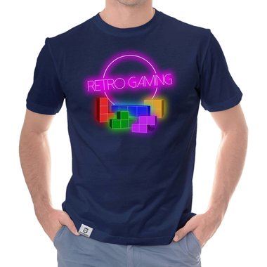 Herren T-Shirt - Retro Gaming dunkelblau-bunt S