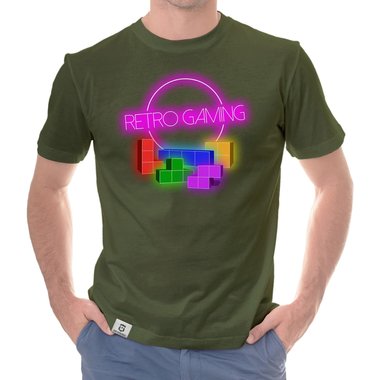 Herren T-Shirt - Retro Gaming dunkelblau-bunt S