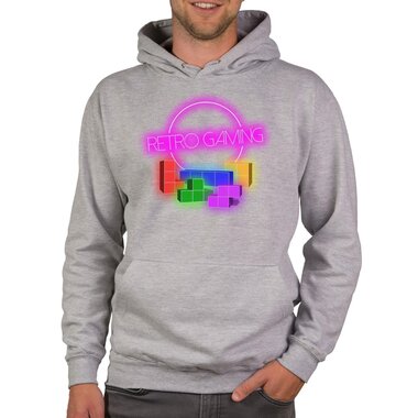 Herren Hoodie - Retro Gaming dunkelgrau-bunt XS