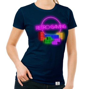 Damen T-Shirt - Retro Gaming dunkelblau-bunt S